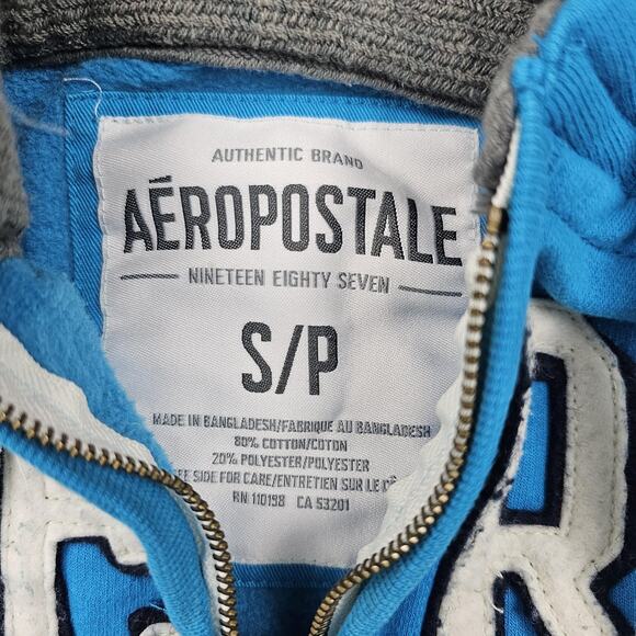 Vintage Aeropostale Hoodie Mens Small Blue Y2K Full Zip AERO Embroidered Fleece - Picture 5 of 6